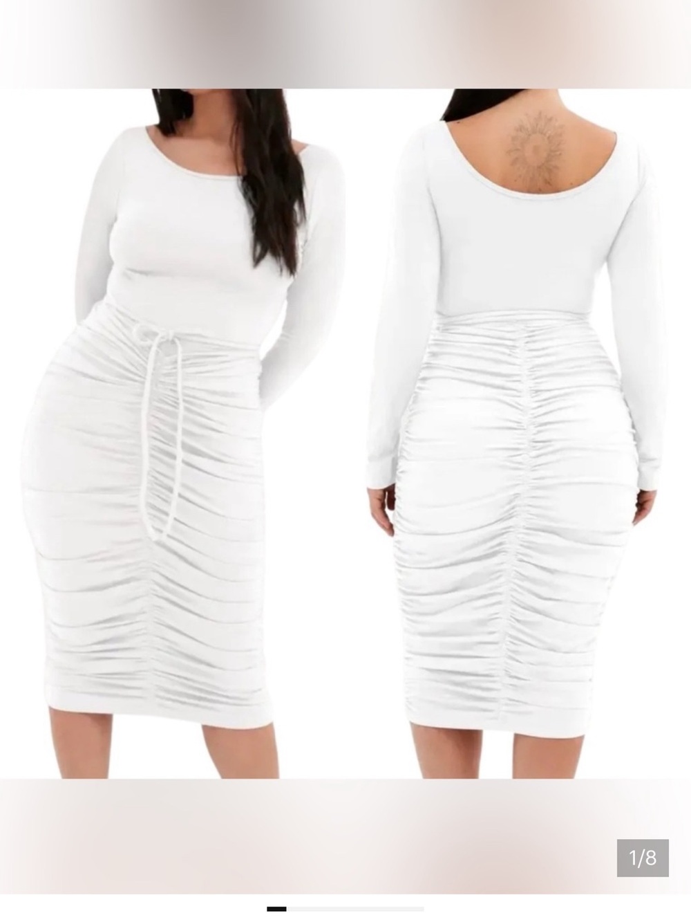girlfriend collective Cream White Ruched Mini Dress Size Medium